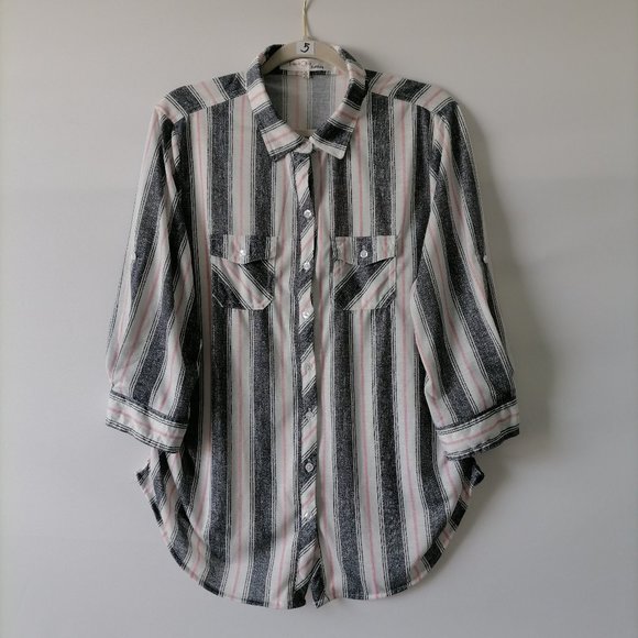 Eden & Olivia Maternity Womens Multicolor Roll Tab Sleeve Blouse Top Size XL - Picture 1 of 8